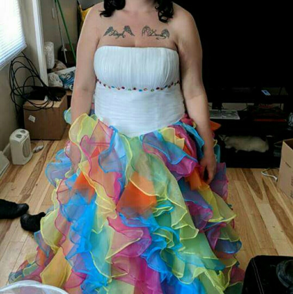 Rainbow prom dress.